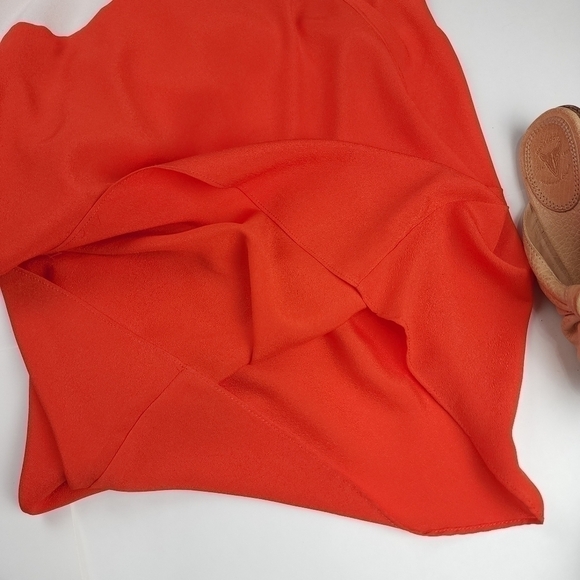 New MM COUTURE Orange Tan Waterfall One Shoulder Dress Sz L - Picture 4 of 11